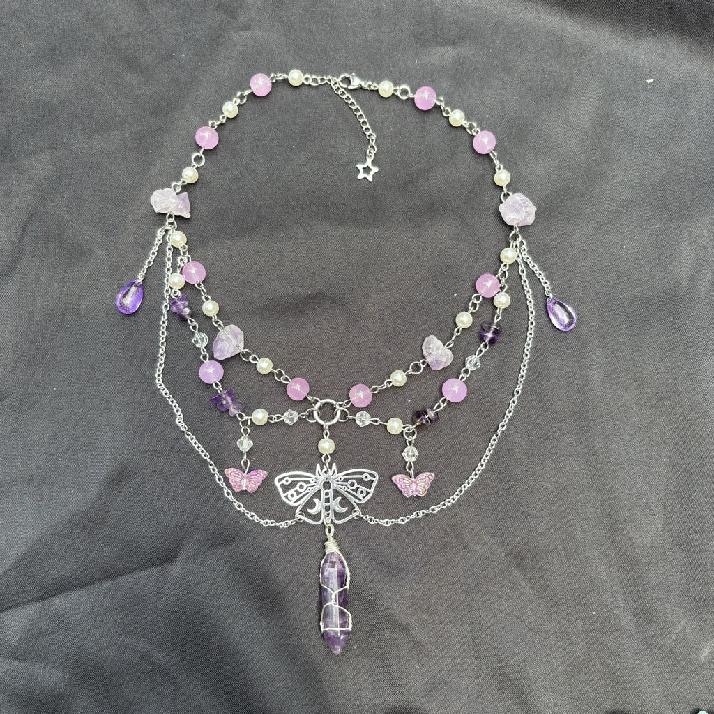 Olivenorma Butterfly Pendant Amethyst Layered Choker Necklace