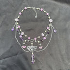 Olivenorma Butterfly Pendant Amethyst Layered Choker Necklace