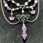 Olivenorma Butterfly Pendant Amethyst Layered Choker Necklace