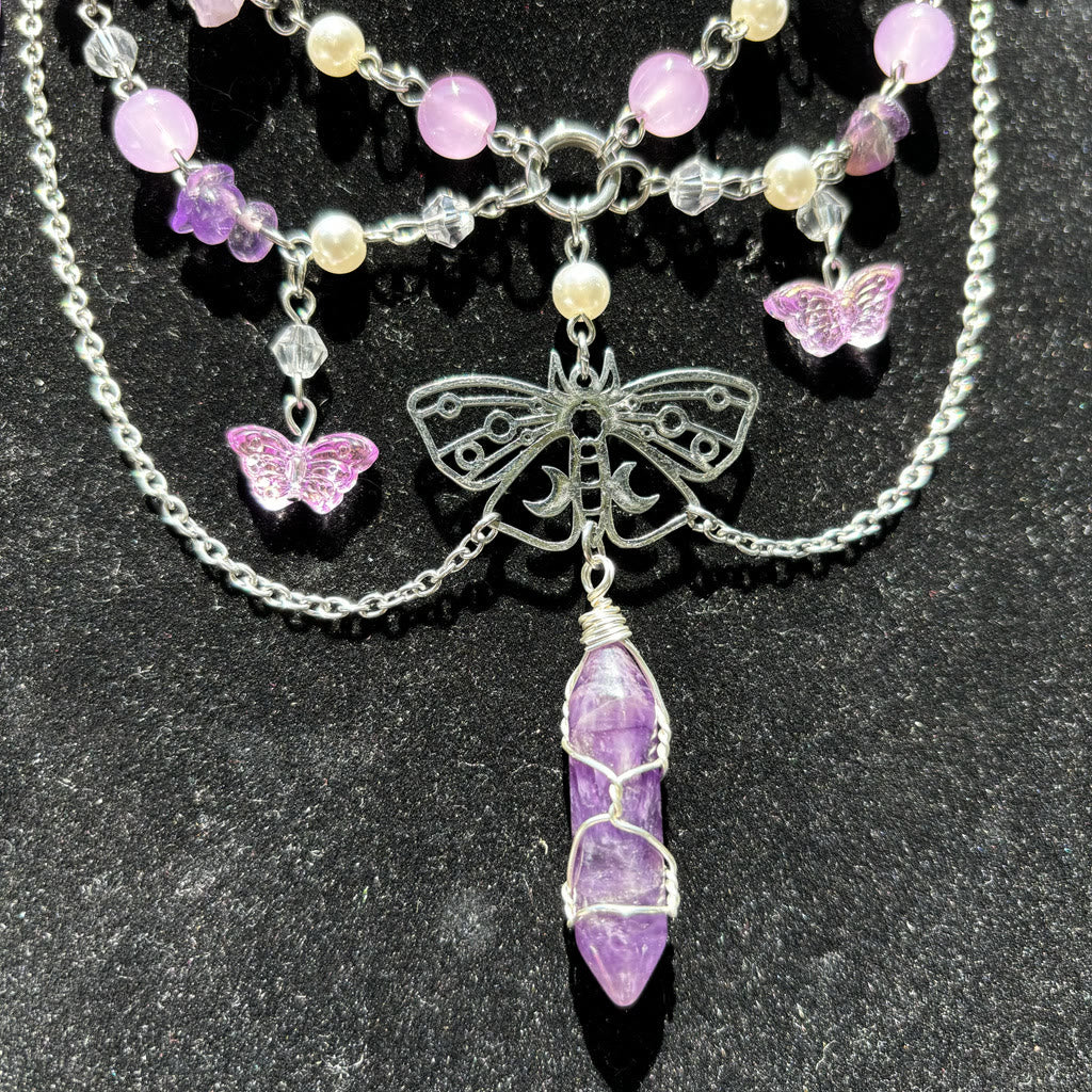 Olivenorma Butterfly Pendant Amethyst Layered Choker Necklace