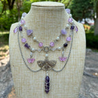 Olivenorma Butterfly Pendant Amethyst Layered Choker Necklace