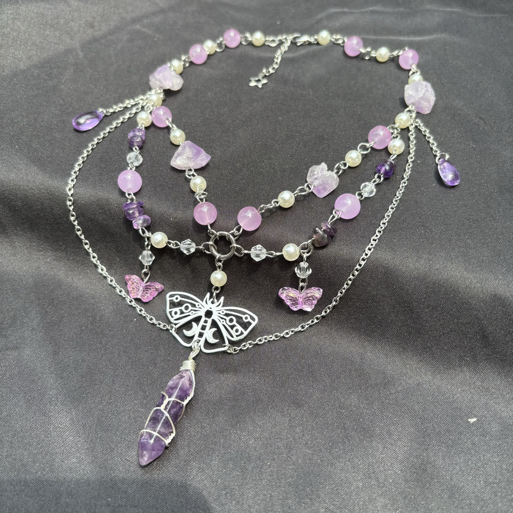Olivenorma Butterfly Pendant Amethyst Layered Choker Necklace