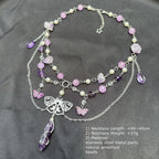 Olivenorma Butterfly Pendant Amethyst Layered Choker Necklace