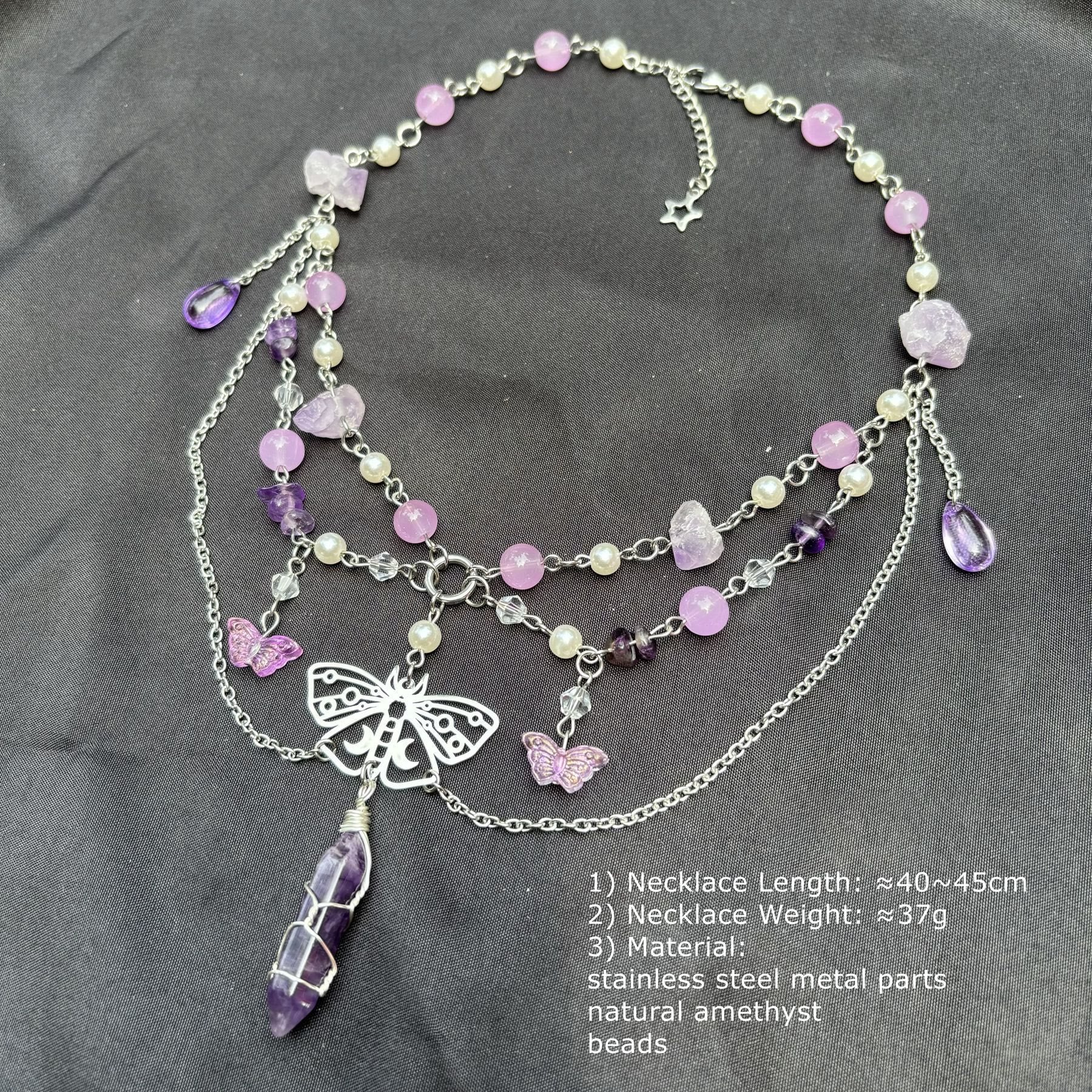 Olivenorma Butterfly Pendant Amethyst Layered Choker Necklace