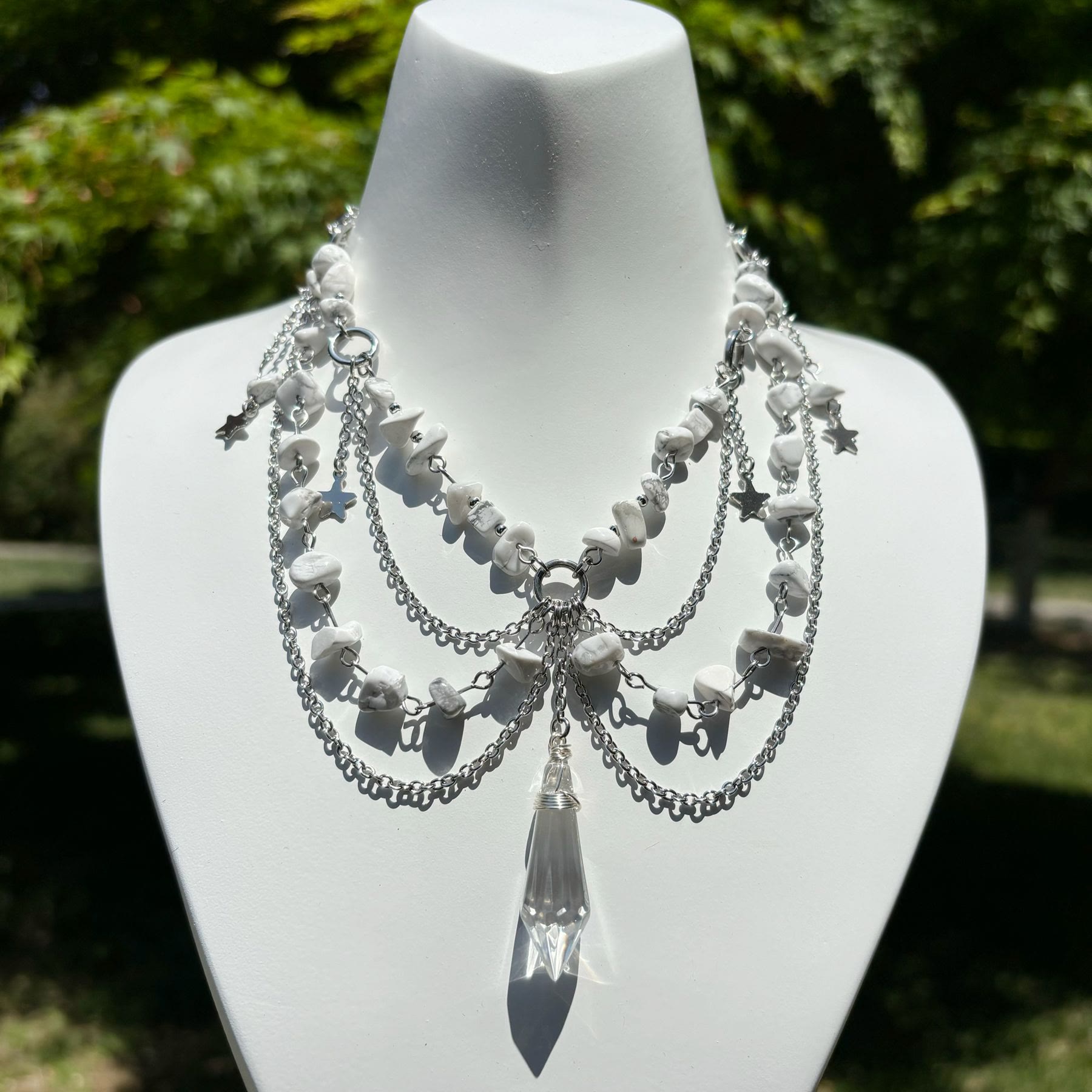 Olivenorma Star Pendant Natural Stone Layered Choker Necklace