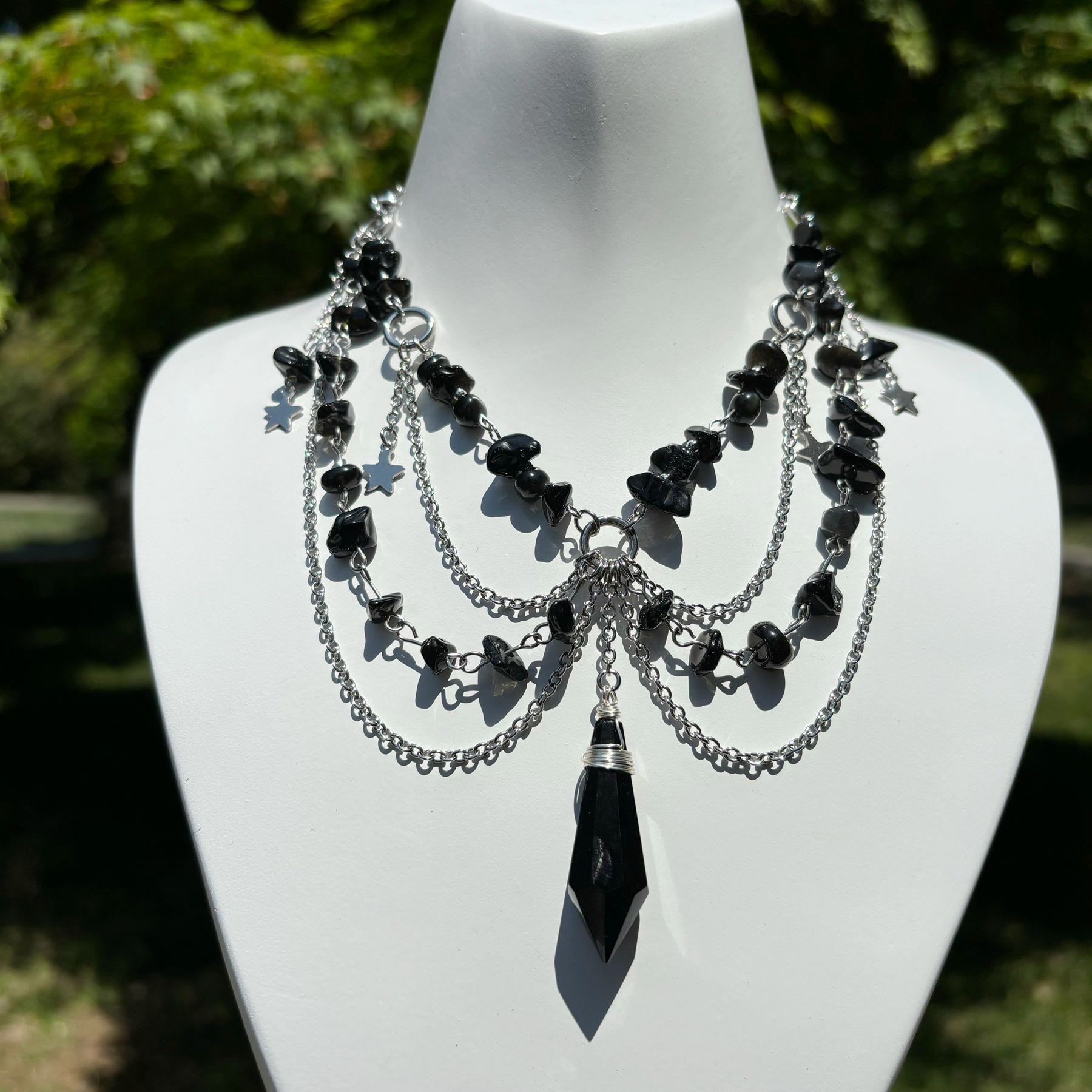 Olivenorma Star Pendant Natural Stone Layered Choker Necklace