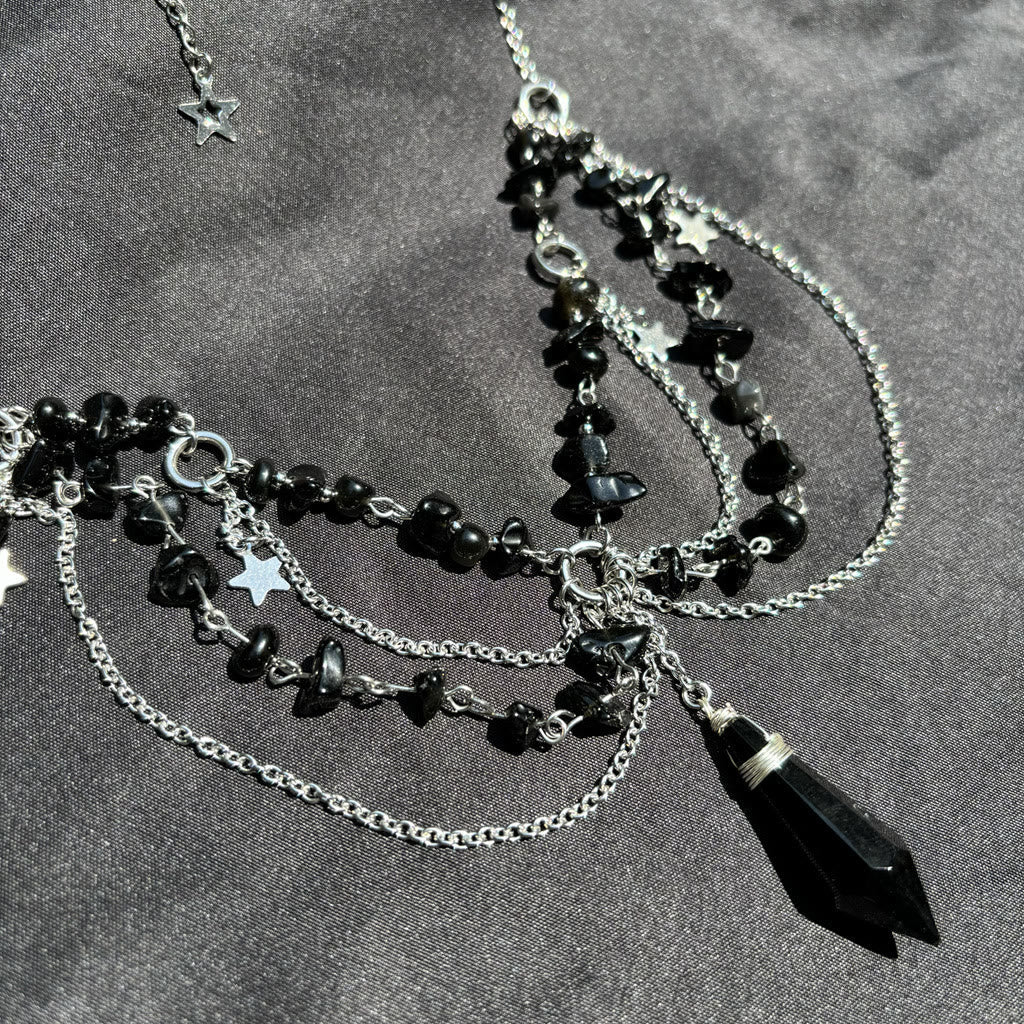 Olivenorma Star Pendant Natural Stone Layered Choker Necklace