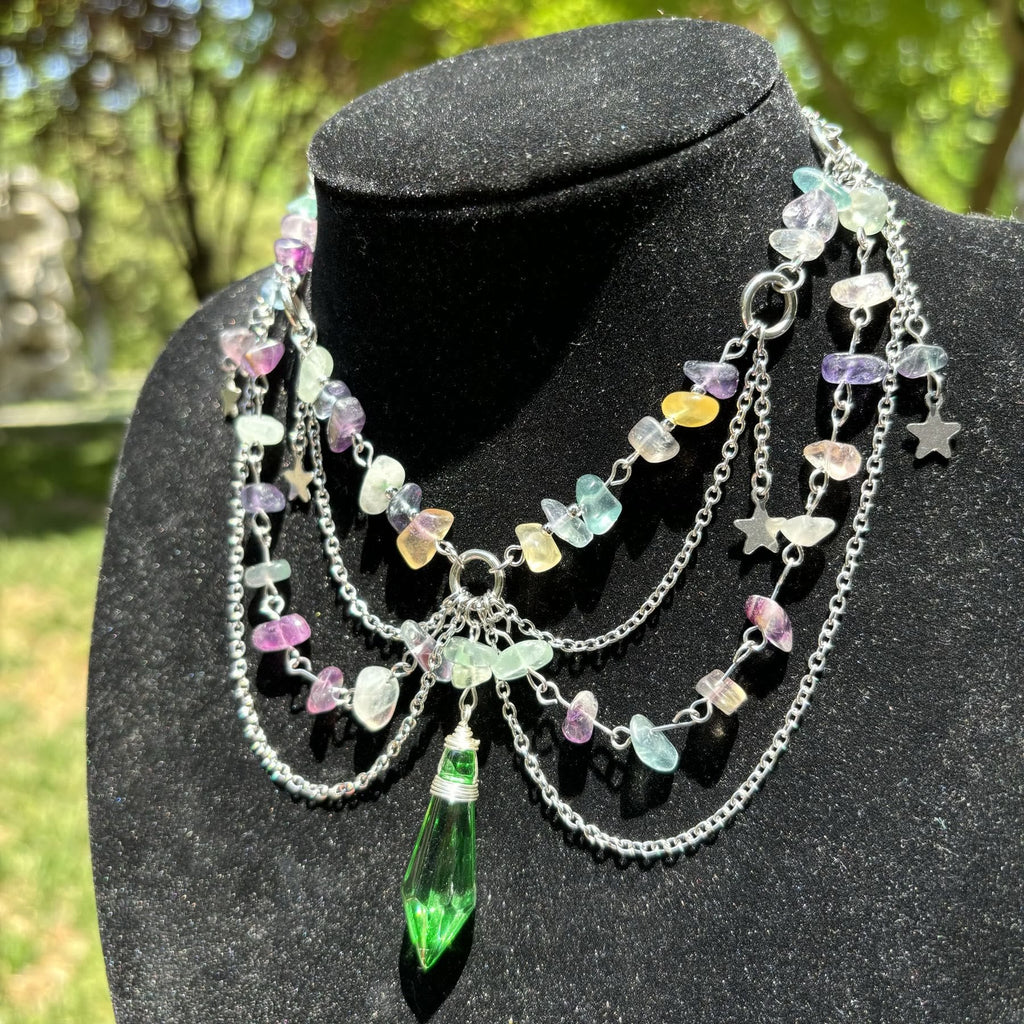Olivenorma Star Pendant Natural Stone Layered Choker Necklace