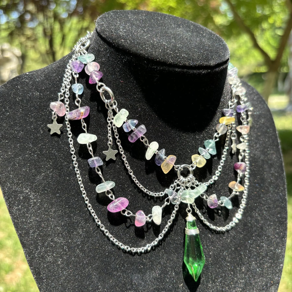 Olivenorma Star Pendant Natural Stone Layered Choker Necklace