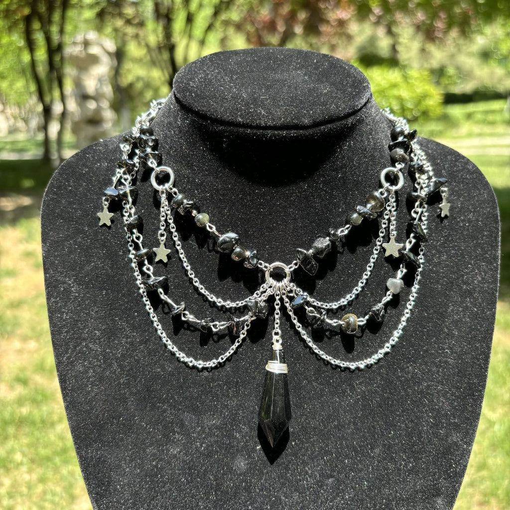 Olivenorma Star Pendant Natural Stone Layered Choker Necklace
