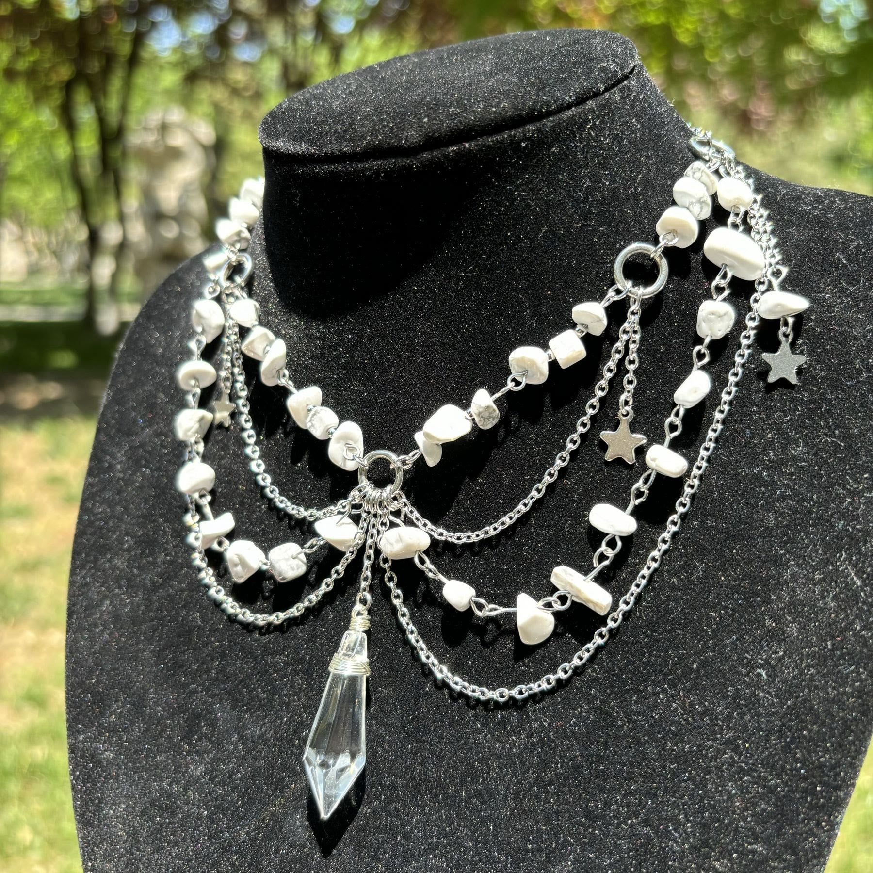 Olivenorma Star Pendant Natural Stone Layered Choker Necklace