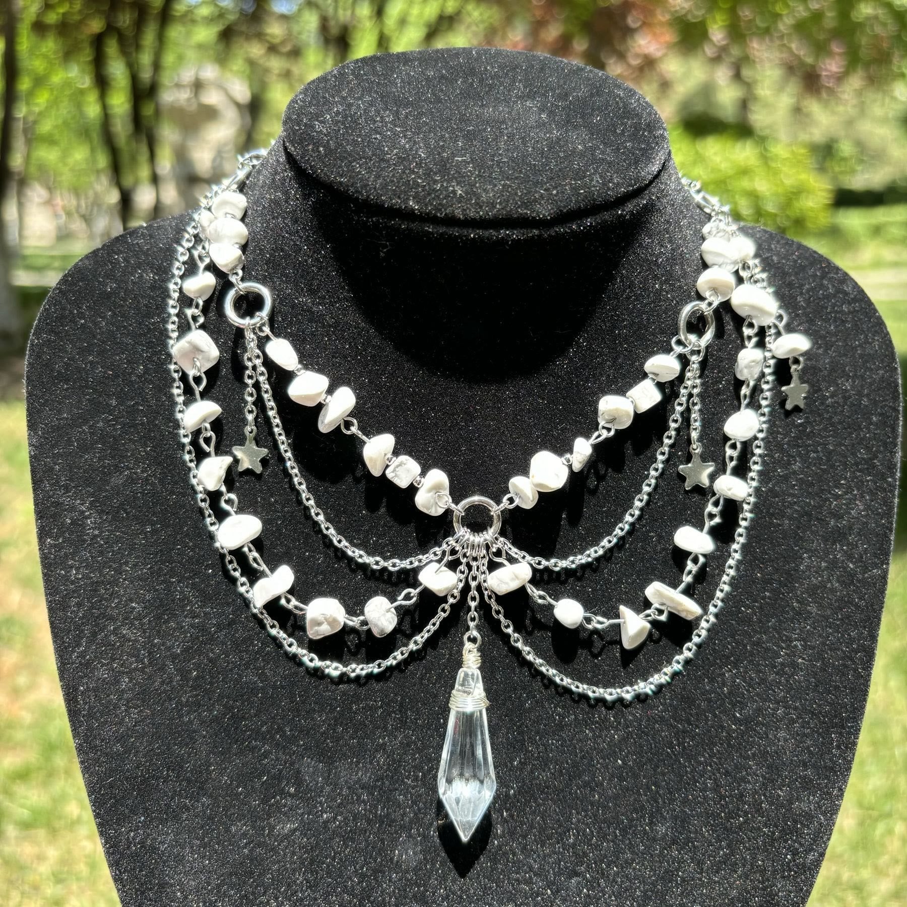 Olivenorma Star Pendant Natural Stone Layered Choker Necklace