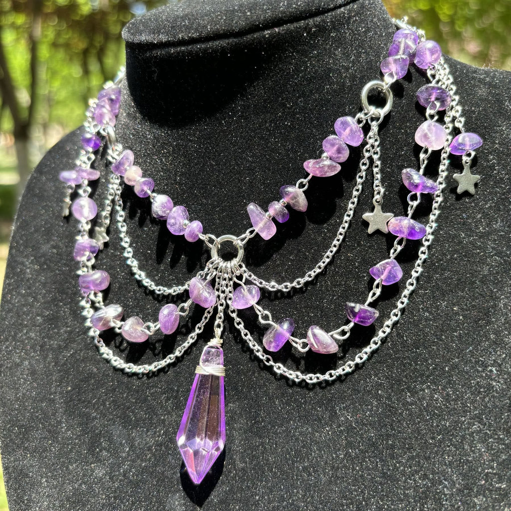 Olivenorma Star Pendant Natural Stone Layered Choker Necklace