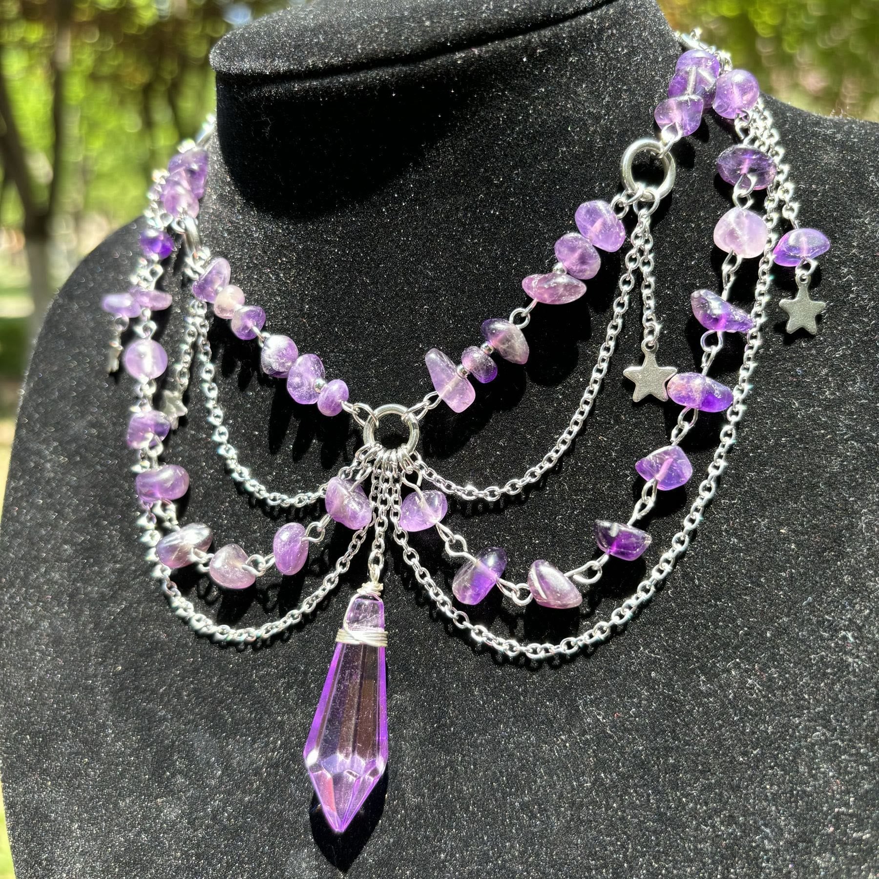 Olivenorma Star Pendant Natural Stone Layered Choker Necklace