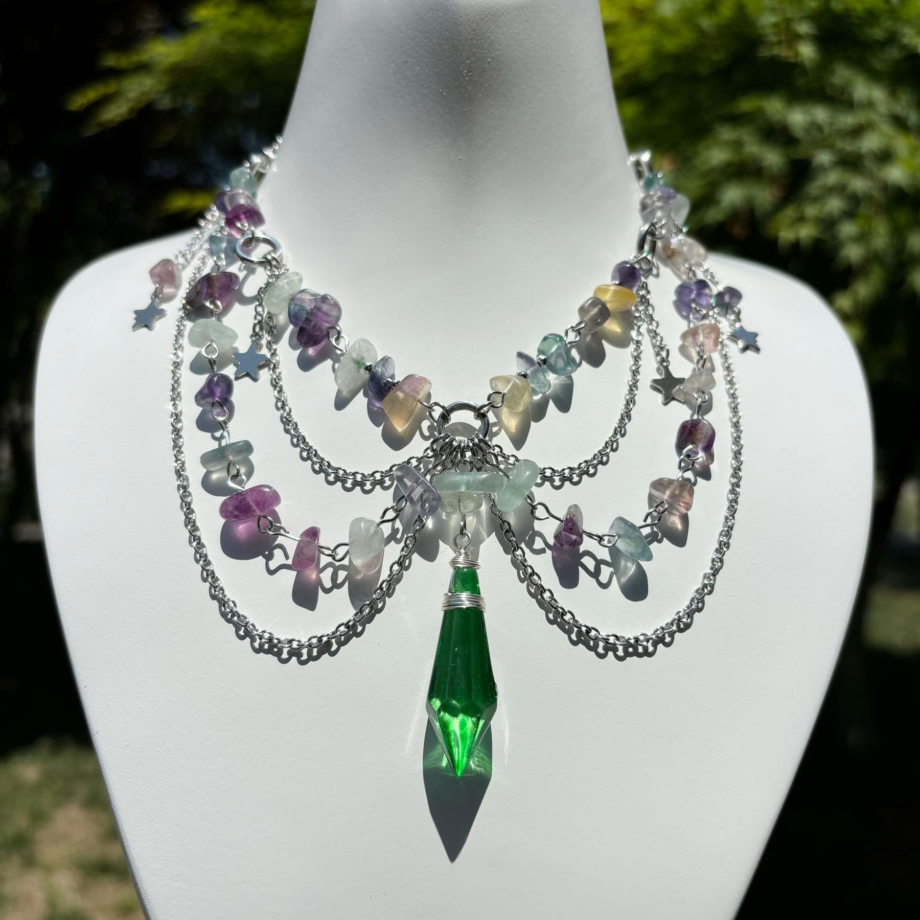 Olivenorma Star Pendant Natural Stone Layered Choker Necklace