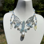 Olivenorma Aquamarine Fairy Wings Layered Choker Necklace