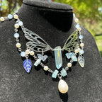 Olivenorma Aquamarine Fairy Wings Layered Choker Necklace