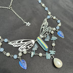 Olivenorma Aquamarine Fairy Wings Layered Choker Necklace