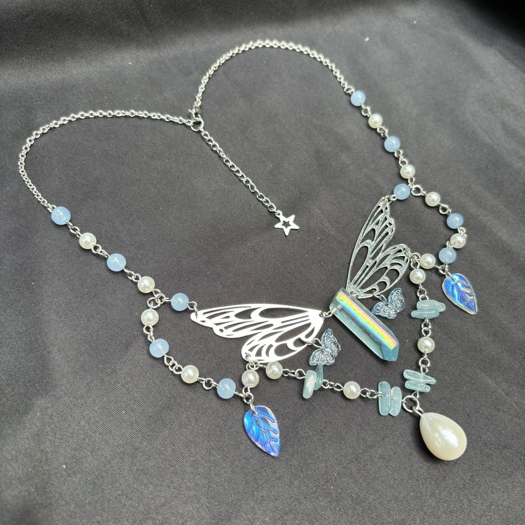 Olivenorma Aquamarine Fairy Wings Layered Choker Necklace