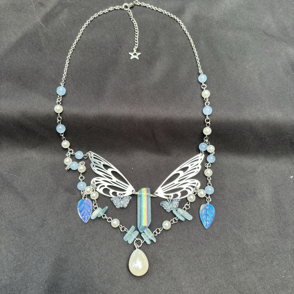 Olivenorma Aquamarine Fairy Wings Layered Choker Necklace