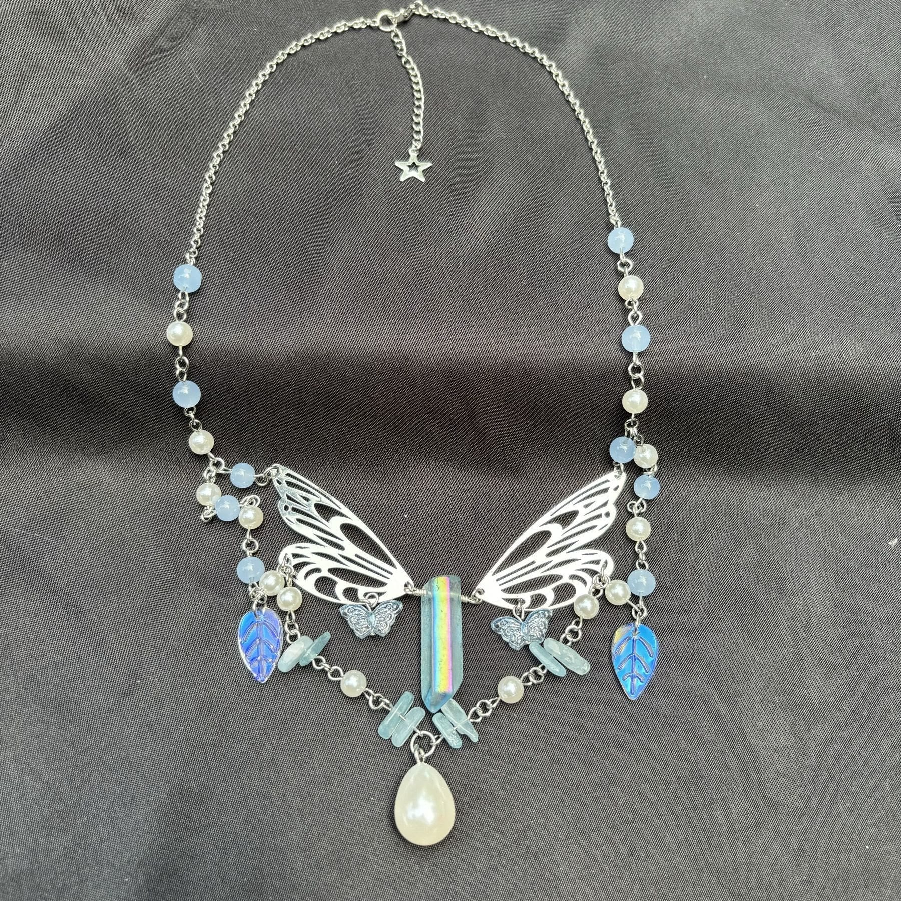 Olivenorma Aquamarine Fairy Wings Layered Choker Necklace