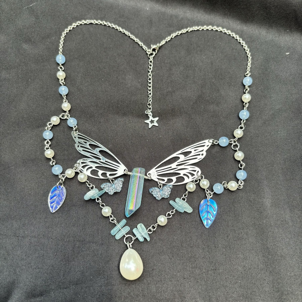 Olivenorma Aquamarine Fairy Wings Layered Choker Necklace