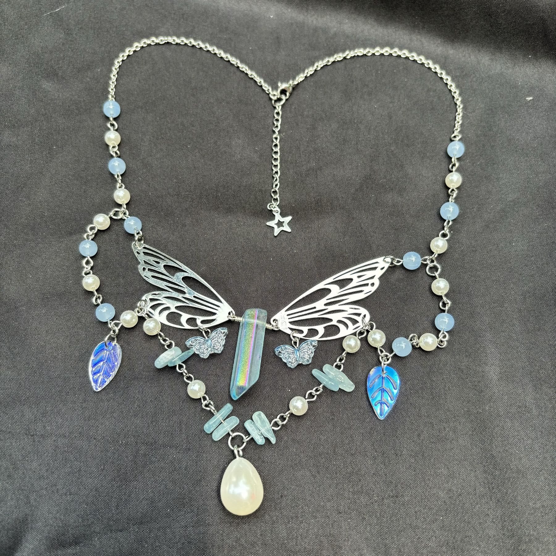 Olivenorma Aquamarine Fairy Wings Layered Choker Necklace