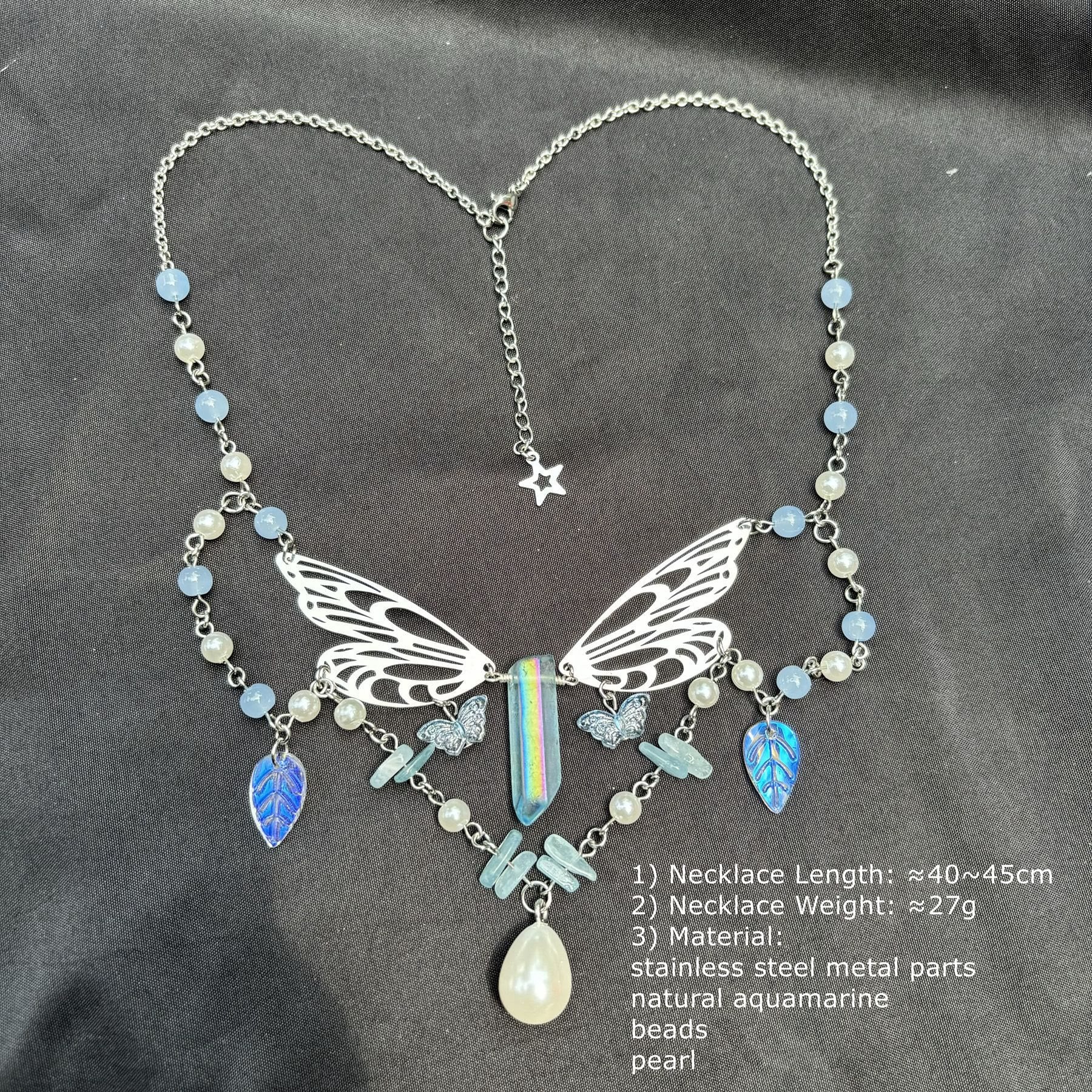 Olivenorma Aquamarine Fairy Wings Layered Choker Necklace