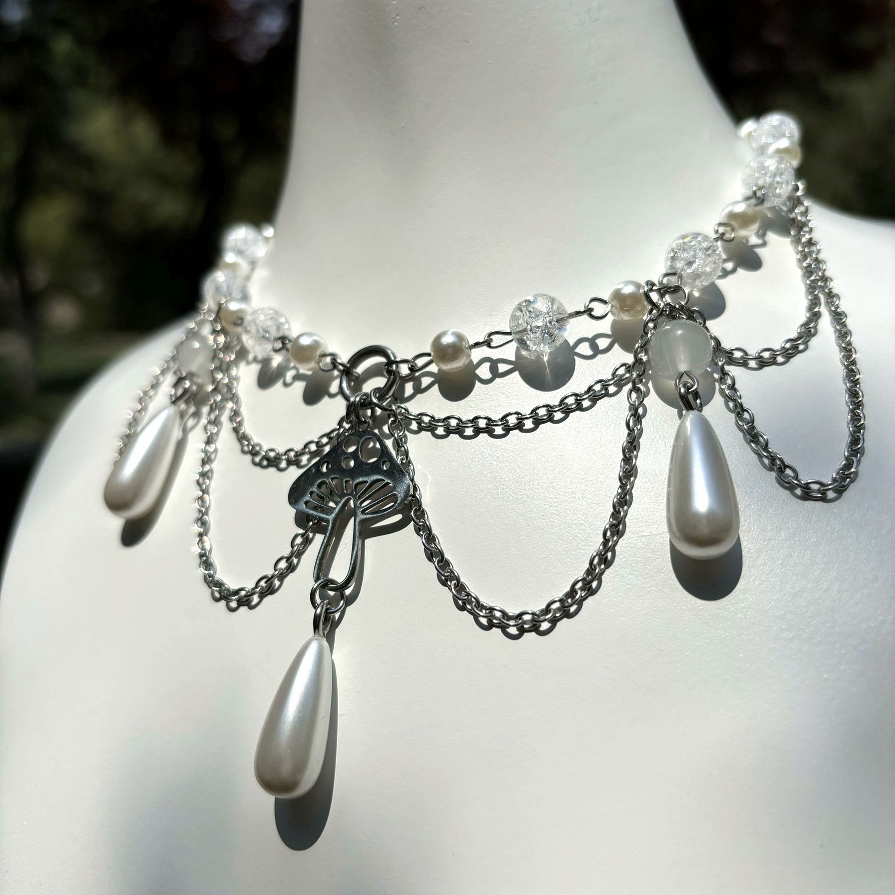 Olivenorma Freshwater Pearl Pendant Layered Choker Necklace