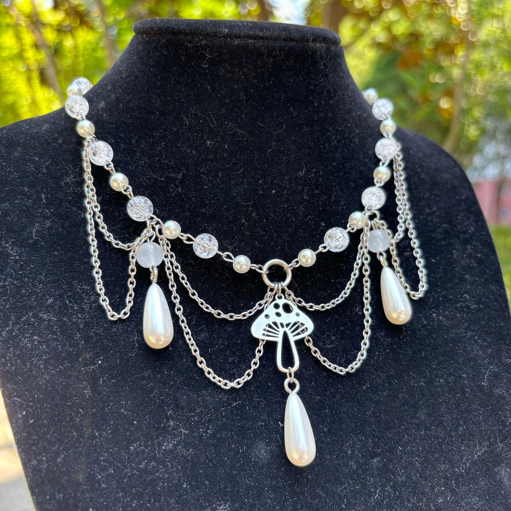 Olivenorma Freshwater Pearl Pendant Layered Choker Necklace