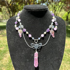 Olivenorma Amethyst Pink Crystal Butterfly Layered Choker Necklace