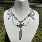 Olivenorma Amethyst Pink Crystal Butterfly Layered Choker Necklace