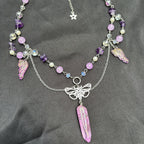 Olivenorma Amethyst Pink Crystal Butterfly Layered Choker Necklace