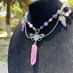 Olivenorma Amethyst Pink Crystal Butterfly Layered Choker Necklace