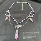 Olivenorma Amethyst Pink Crystal Butterfly Layered Choker Necklace