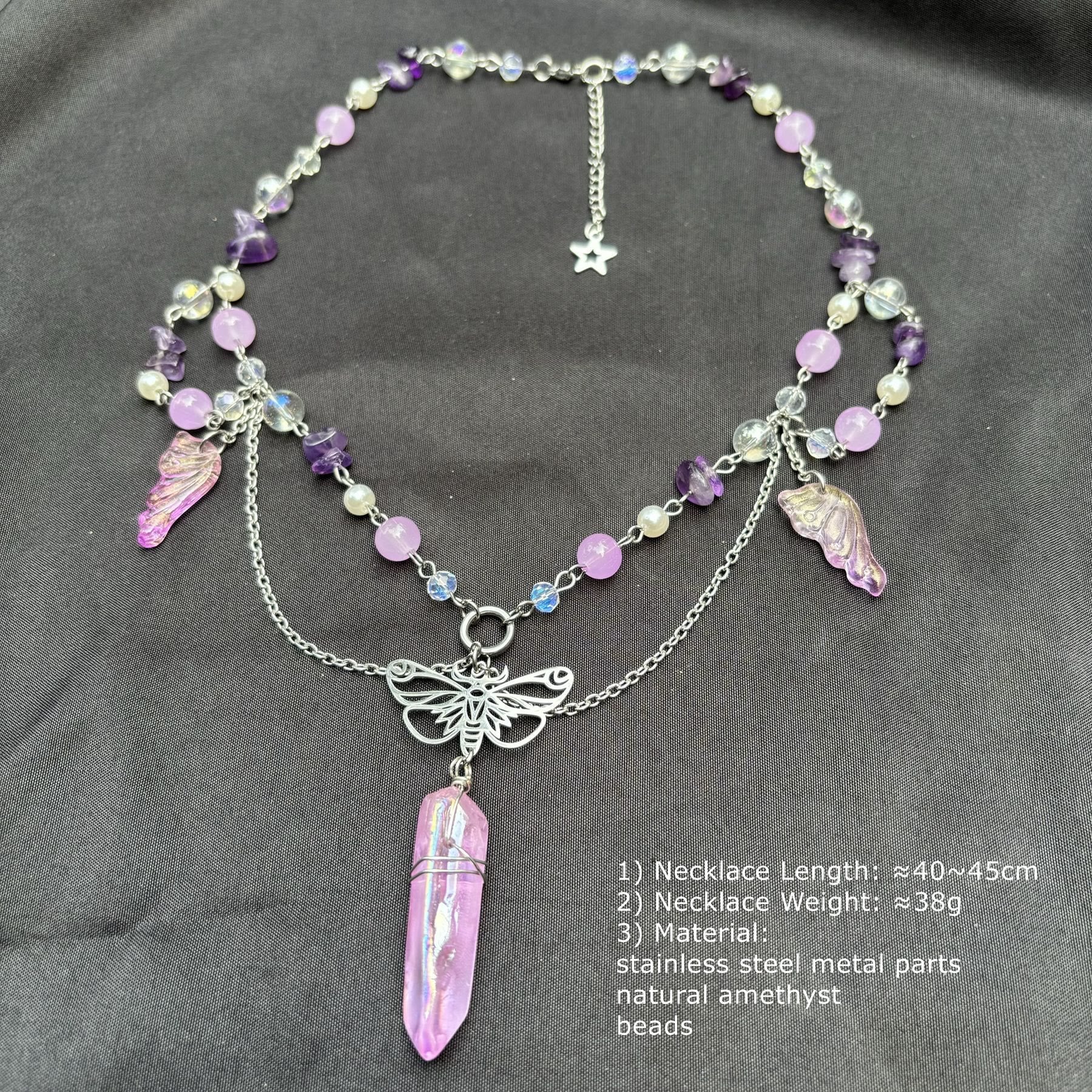 Olivenorma Amethyst Pink Crystal Butterfly Layered Choker Necklace
