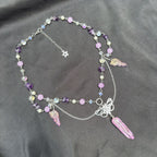 Olivenorma Amethyst Pink Crystal Butterfly Layered Choker Necklace