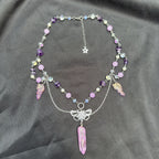 Olivenorma Amethyst Pink Crystal Butterfly Layered Choker Necklace