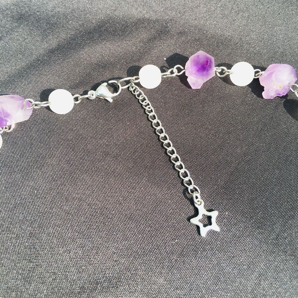 Olivenorma Amethyst Clear Crystal Butterfly Layered Choker Necklace