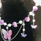 Olivenorma Amethyst Clear Crystal Butterfly Layered Choker Necklace
