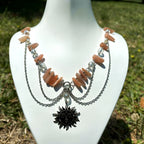 Olivenorma Natural Sun Stone Pendant Layered Choker Necklace