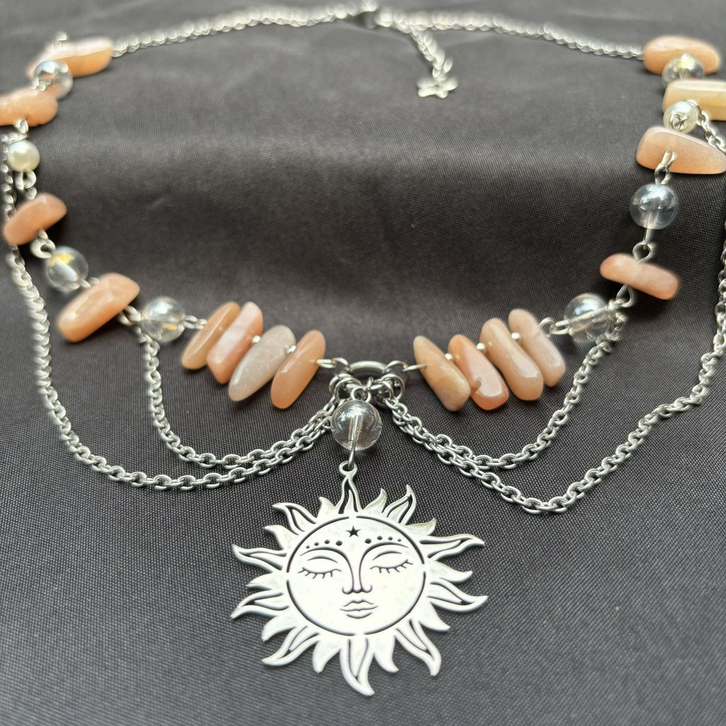Olivenorma Natural Sun Stone Pendant Layered Choker Necklace