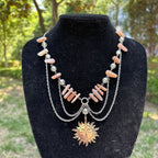 Olivenorma Natural Sun Stone Pendant Layered Choker Necklace