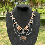 Olivenorma Natural Sun Stone Pendant Layered Choker Necklace