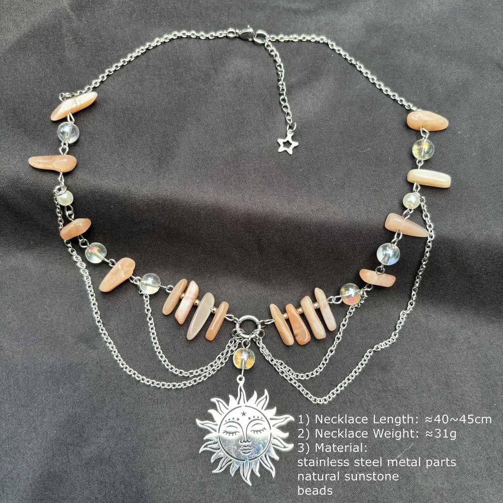 Olivenorma Natural Sun Stone Pendant Layered Choker Necklace