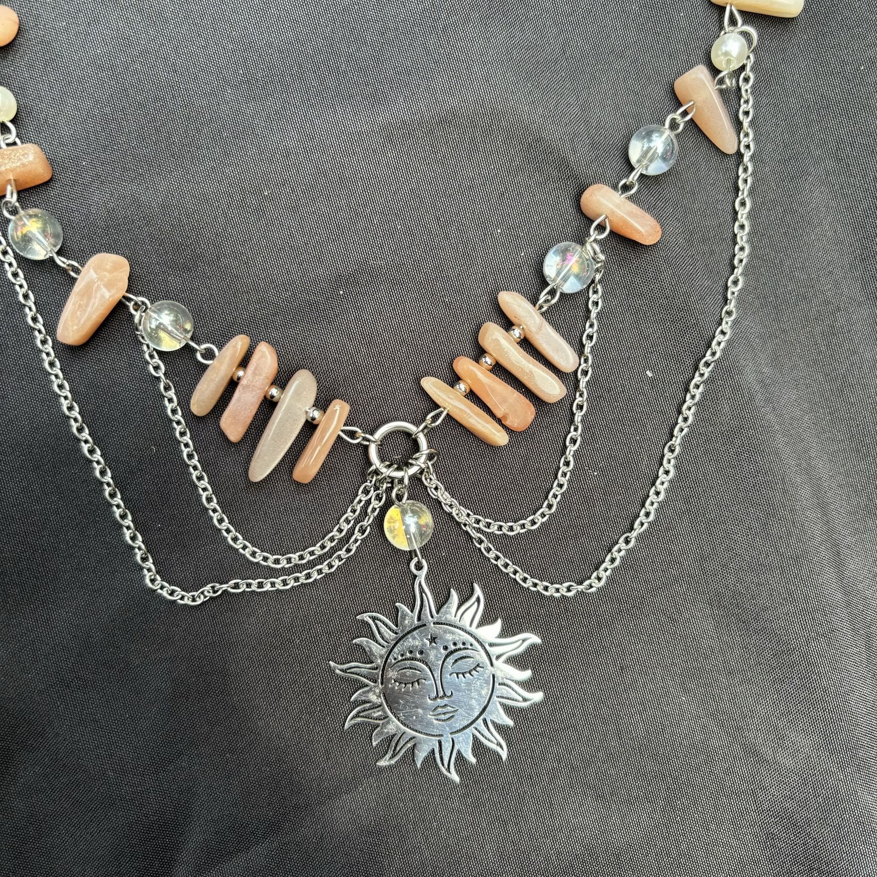Olivenorma Natural Sun Stone Pendant Layered Choker Necklace