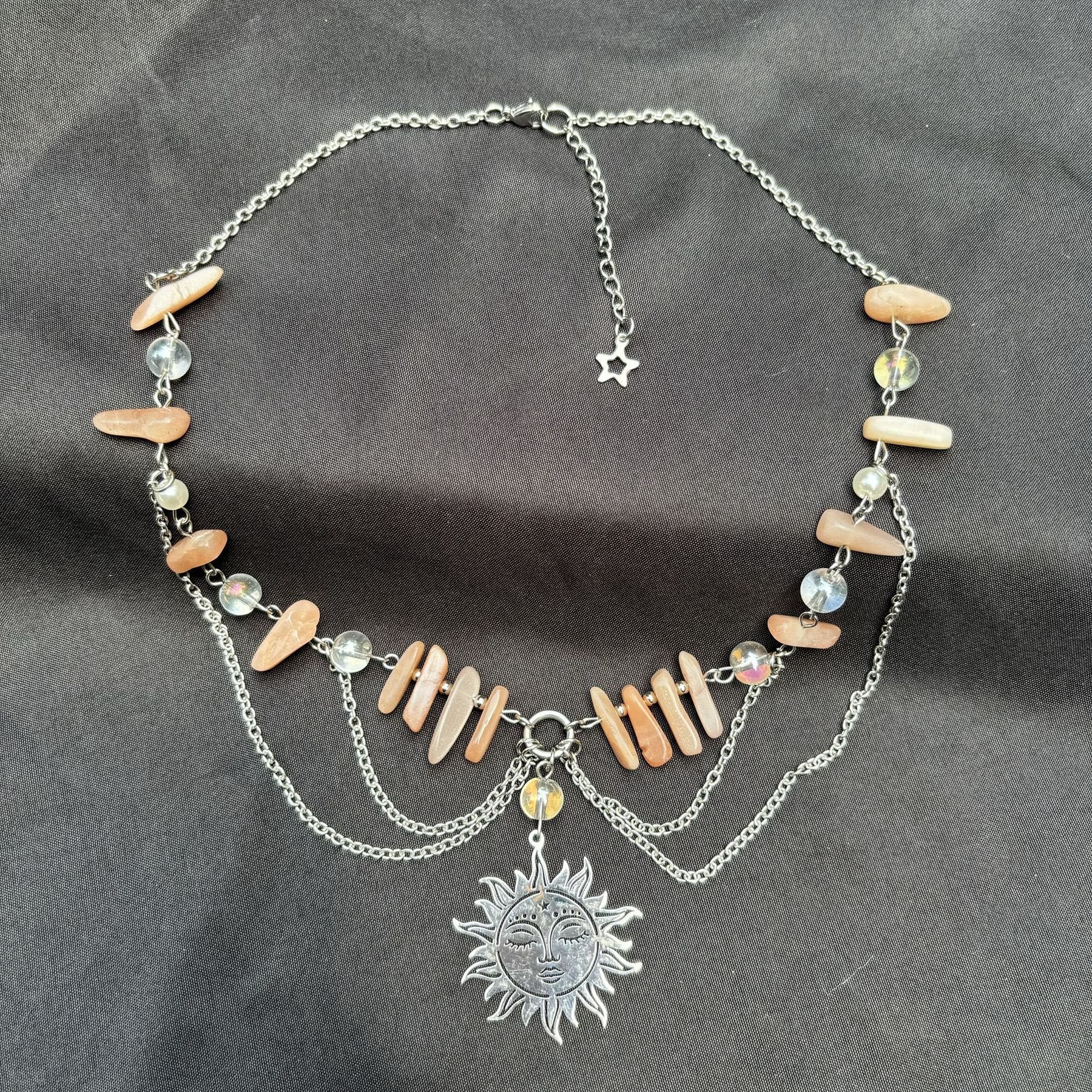 Olivenorma Natural Sun Stone Pendant Layered Choker Necklace