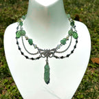 Olivenorma Green Aventurine Butterfly Pendant Layered Choker Necklace