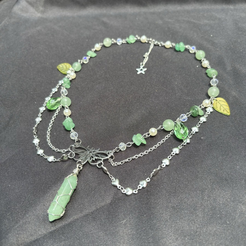 Olivenorma Green Aventurine Butterfly Pendant Layered Choker Necklace