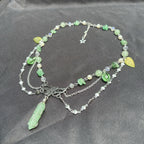 Olivenorma Green Aventurine Butterfly Pendant Layered Choker Necklace